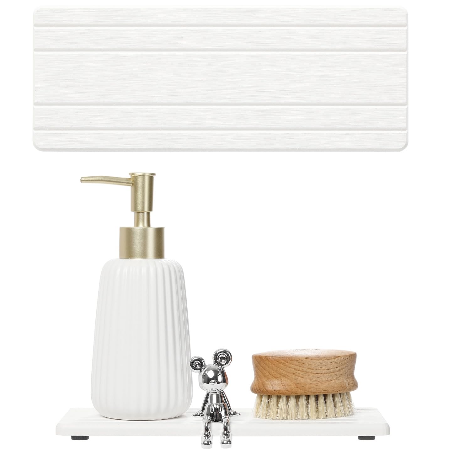 2 Pack Greige Bathroom Sink Vanity Trays, Diatomite Stone Kitchen Counter Caddy Dish Soap Dispenser Sponge Holder, Water Absorbing Mat Organizer for Plant,Cosmetic Bottle, Beige, 8"x3.8"