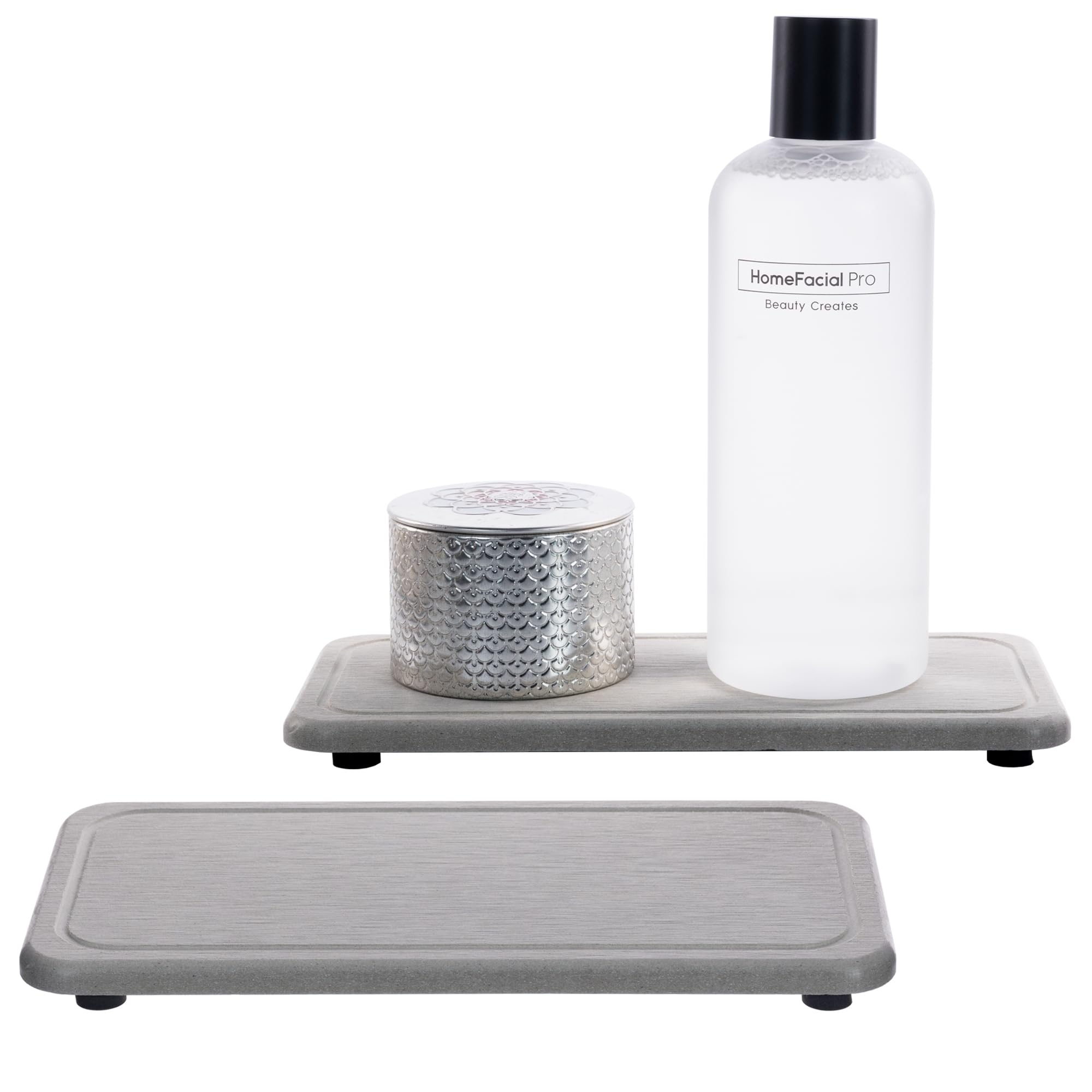 2 Pcs Water Absorbing Stone Trays, Kitchen/Bathroom Sink Soap Dish, Diatomite Tray Used for Hand Soap & Cosmetic Bottles in The Modern Home, 3.15" W x 8.7" L, White