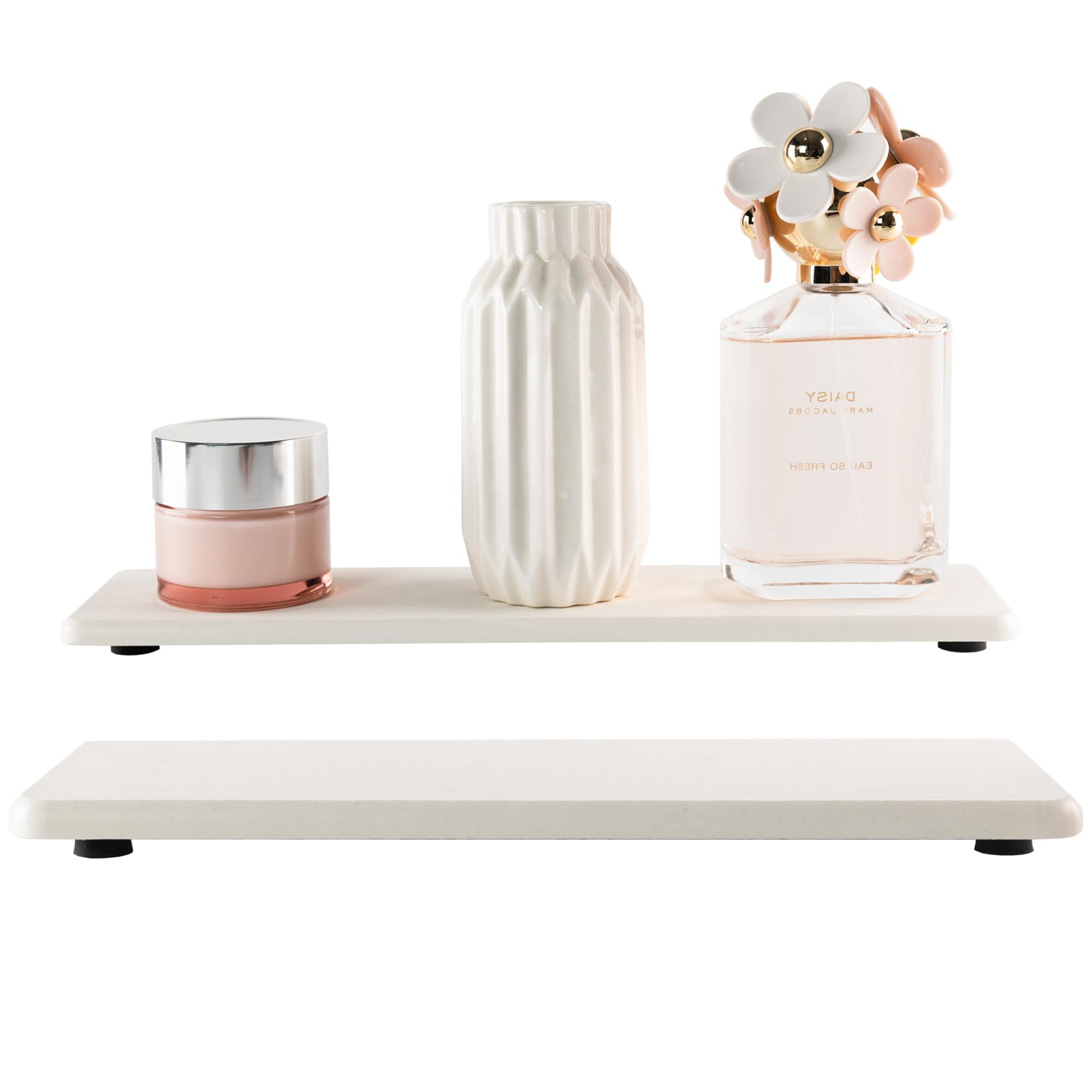 2 Pcs Water Absorbing Stone Trays, Kitchen/Bathroom Sink Soap Dish, Diatomite Tray Used for Hand Soap & Cosmetic Bottles in The Modern Home, 3.15" W x 8.7" L, White