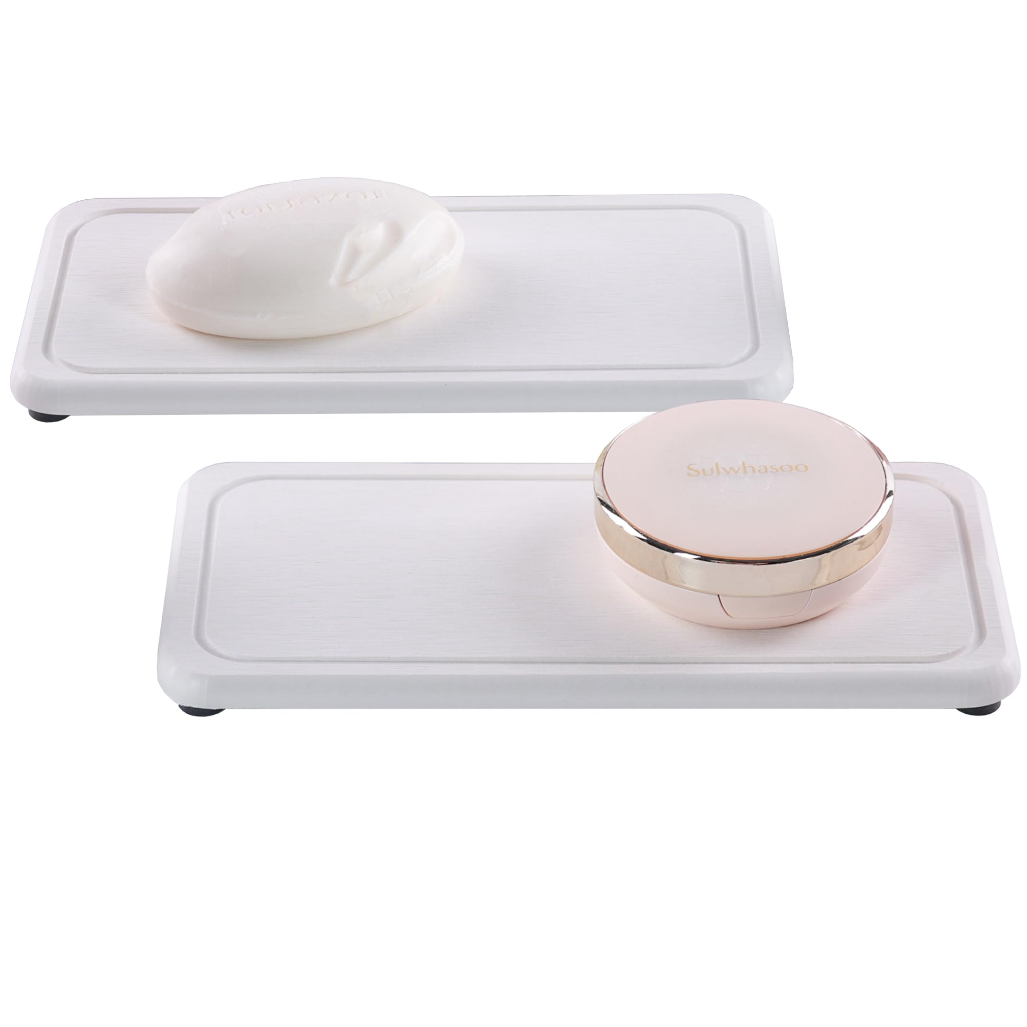 2 Pcs Water Absorbing Stone Trays, Kitchen/Bathroom Sink Soap Dish, Diatomite Tray Used for Hand Soap & Cosmetic Bottles in The Modern Home, 3.15" W x 8.7" L, White