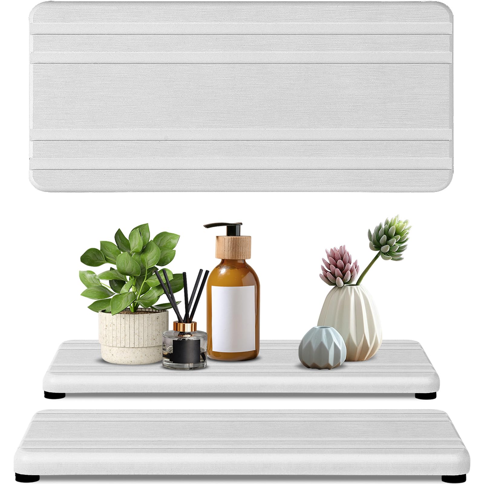 2PCS Water Absorbing Stone Tray, Fast Drying Stone Sink Tray, Water Absorbent Diatomite Trays, Stones Soap Trays, Diatomite Coasters for Kitchen Sink Bathroom Counter, Hand Soap Dish & Holders