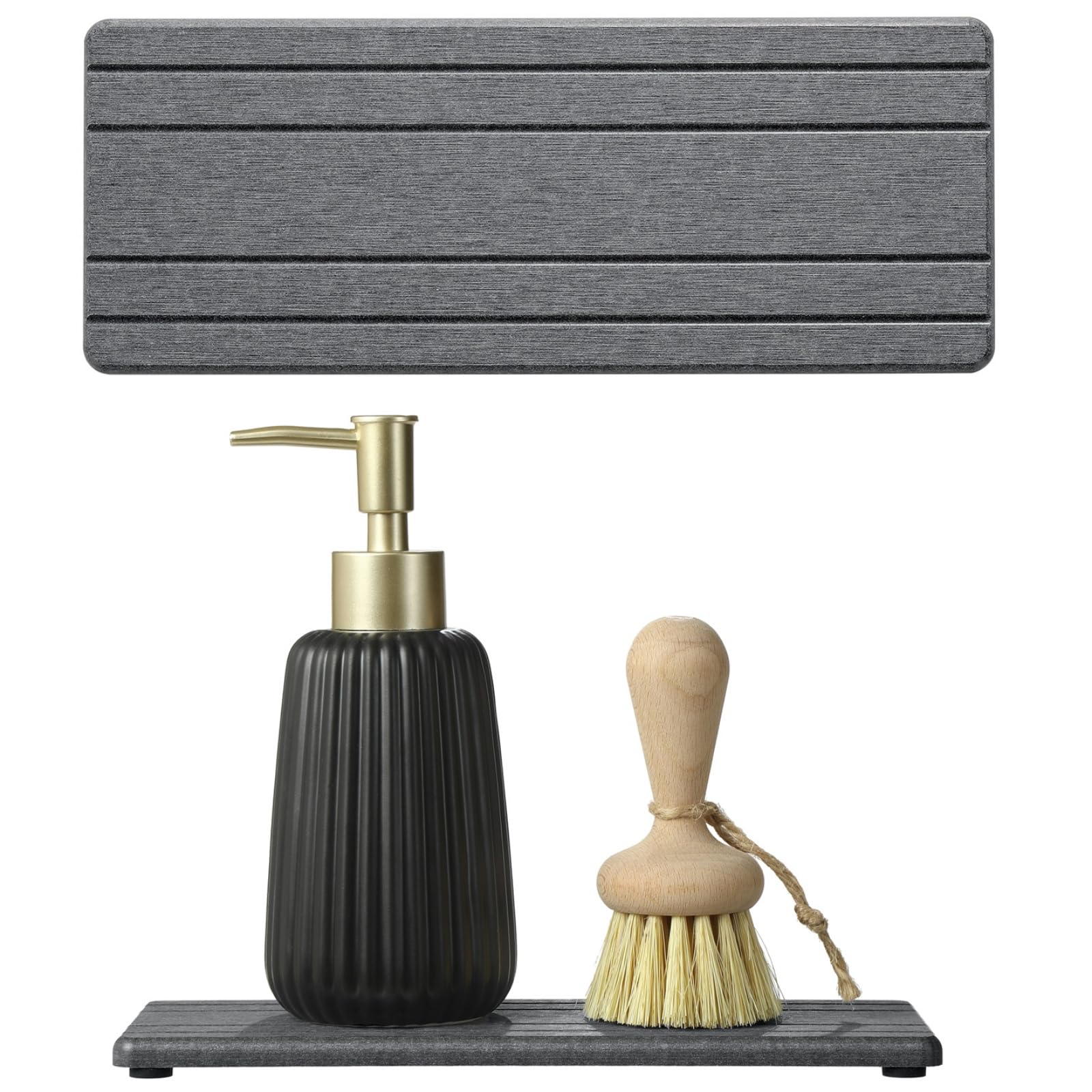 2 Pack Greige Bathroom Sink Vanity Trays, Diatomite Stone Kitchen Counter Caddy Dish Soap Dispenser Sponge Holder, Water Absorbing Mat Organizer for Plant,Cosmetic Bottle, Beige, 8"x3.8"