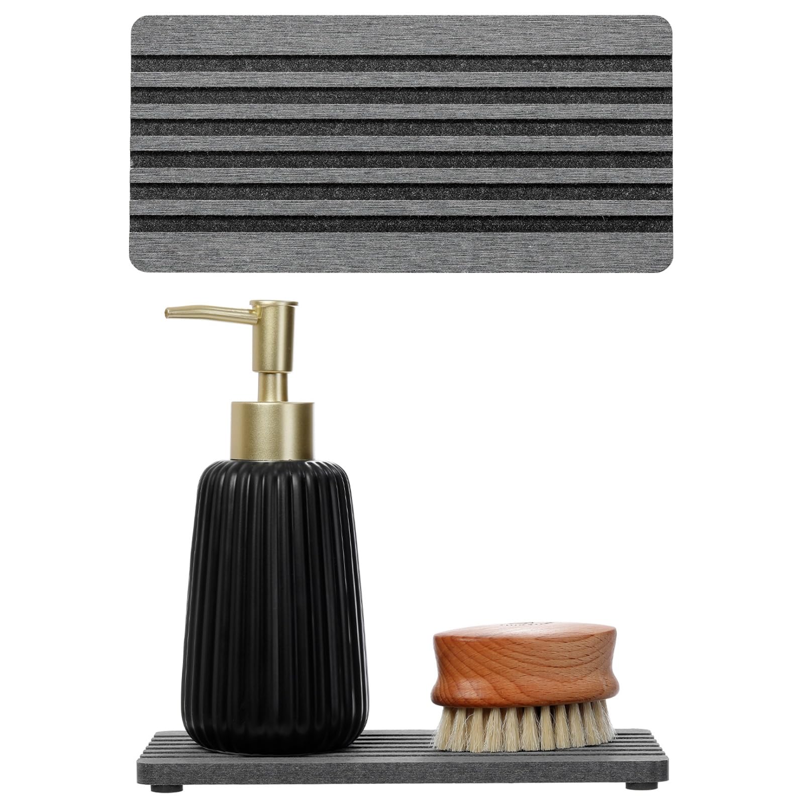 2 Pack Greige Bathroom Sink Vanity Trays, Diatomite Stone Kitchen Counter Caddy Dish Soap Dispenser Sponge Holder, Water Absorbing Mat Organizer for Plant,Cosmetic Bottle, Beige, 8"x3.8"