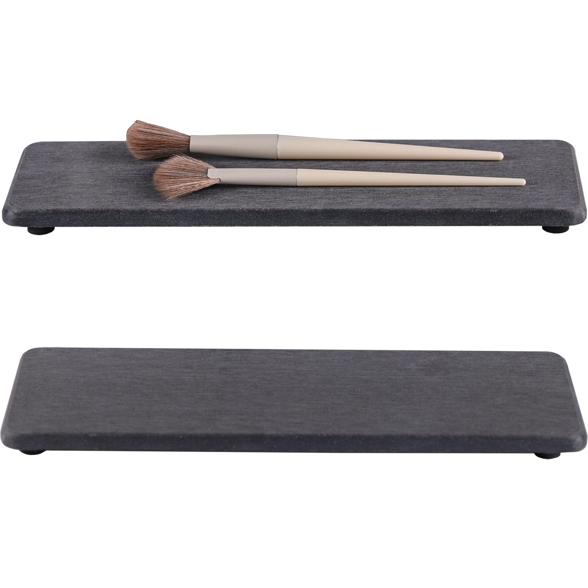 2 Pcs Water Absorbing Stone Trays, Kitchen/Bathroom Sink Soap Dish, Diatomite Tray Used for Hand Soap & Cosmetic Bottles in The Modern Home, 3.15" W x 8.7" L, White