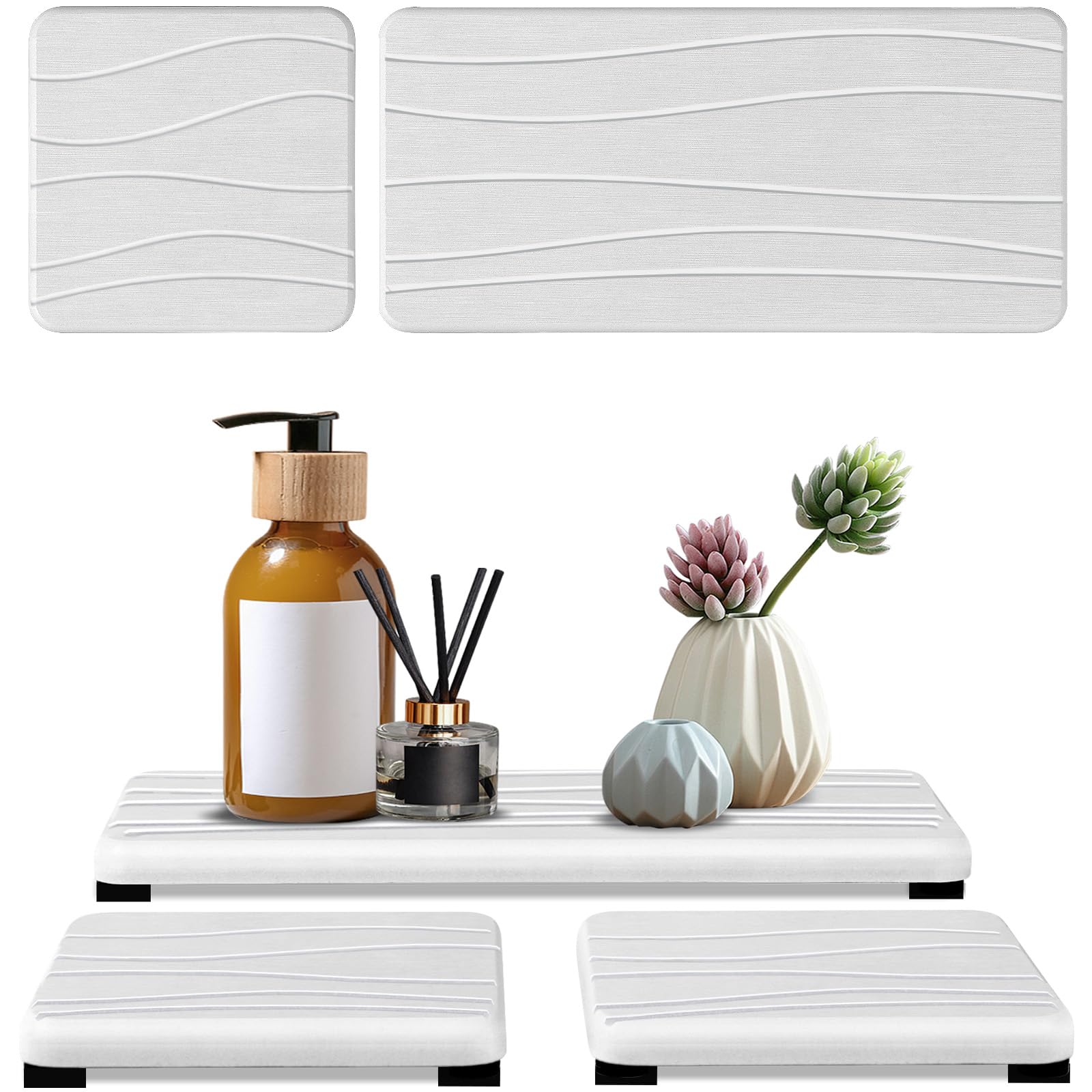 2PCS Water Absorbing Stone Tray, Fast Drying Stone Sink Tray, Water Absorbent Diatomite Trays, Stones Soap Trays, Diatomite Coasters for Kitchen Sink Bathroom Counter, Hand Soap Dish & Holders
