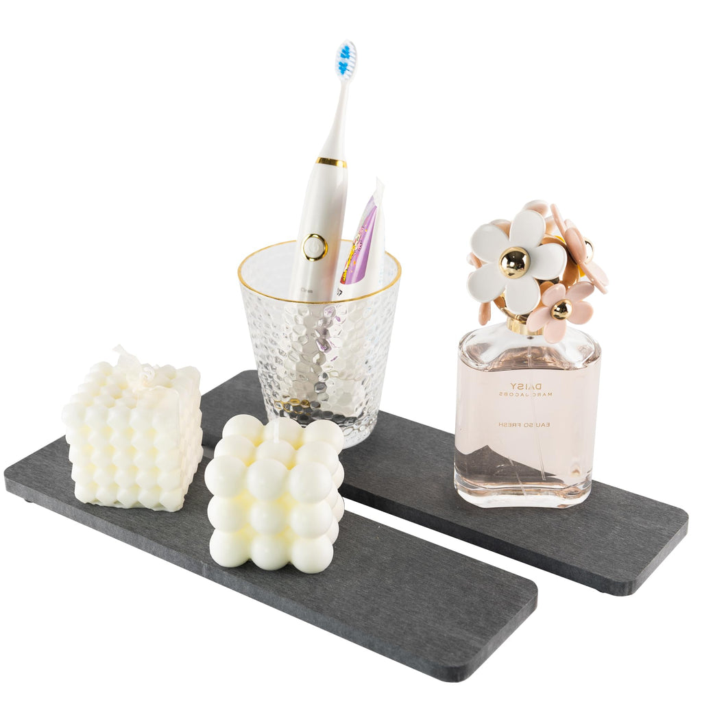 2 Pcs Water Absorbing Stone Trays, Kitchen/Bathroom Sink Soap Dish, Diatomite Tray Used for Hand Soap & Cosmetic Bottles in The Modern Home, 3.15" W x 8.7" L, White