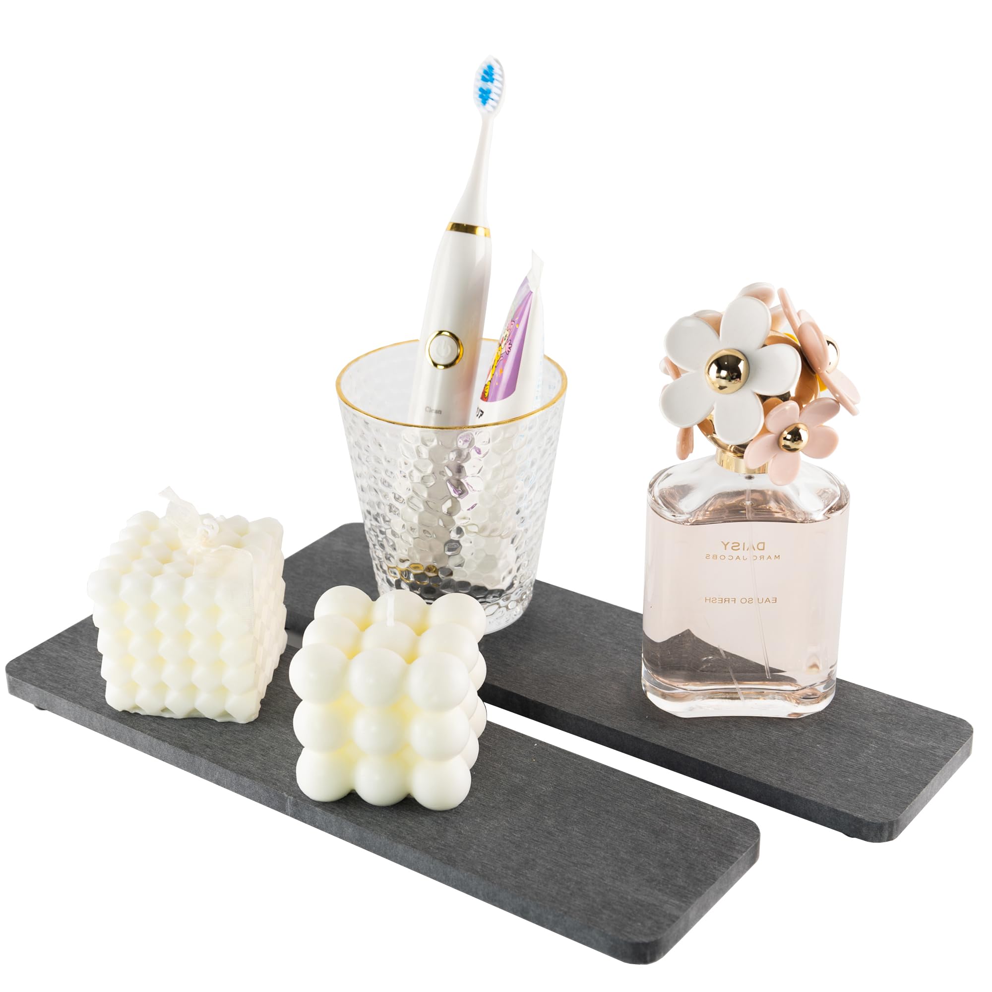 2 Pcs Water Absorbing Stone Trays, Kitchen/Bathroom Sink Soap Dish, Diatomite Tray Used for Hand Soap & Cosmetic Bottles in The Modern Home, 3.15" W x 8.7" L, White