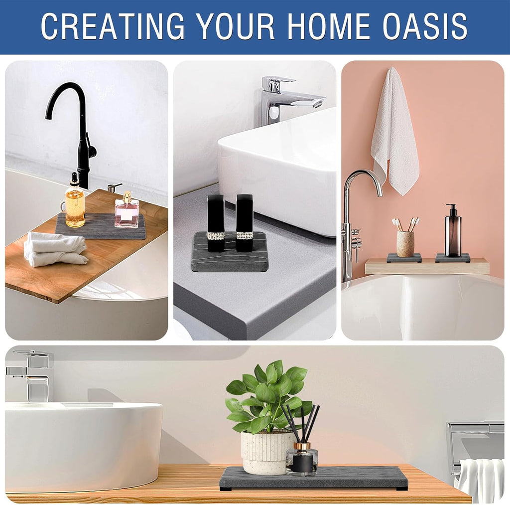 2PCS Water Absorbing Stone Tray, Fast Drying Stone Sink Tray, Water Absorbent Diatomite Trays, Stones Soap Trays, Diatomite Coasters for Kitchen Sink Bathroom Counter, Hand Soap Dish & Holders