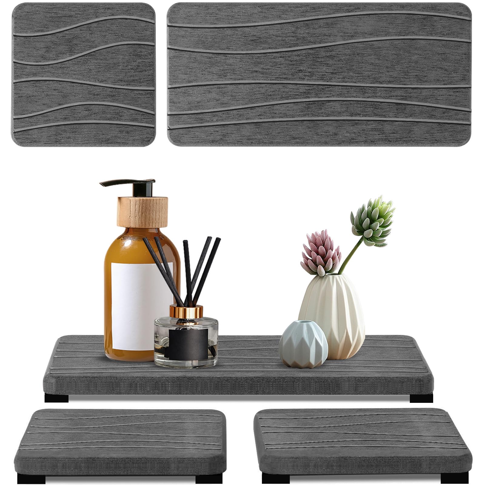 2PCS Water Absorbing Stone Tray, Fast Drying Stone Sink Tray, Water Absorbent Diatomite Trays, Stones Soap Trays, Diatomite Coasters for Kitchen Sink Bathroom Counter, Hand Soap Dish & Holders