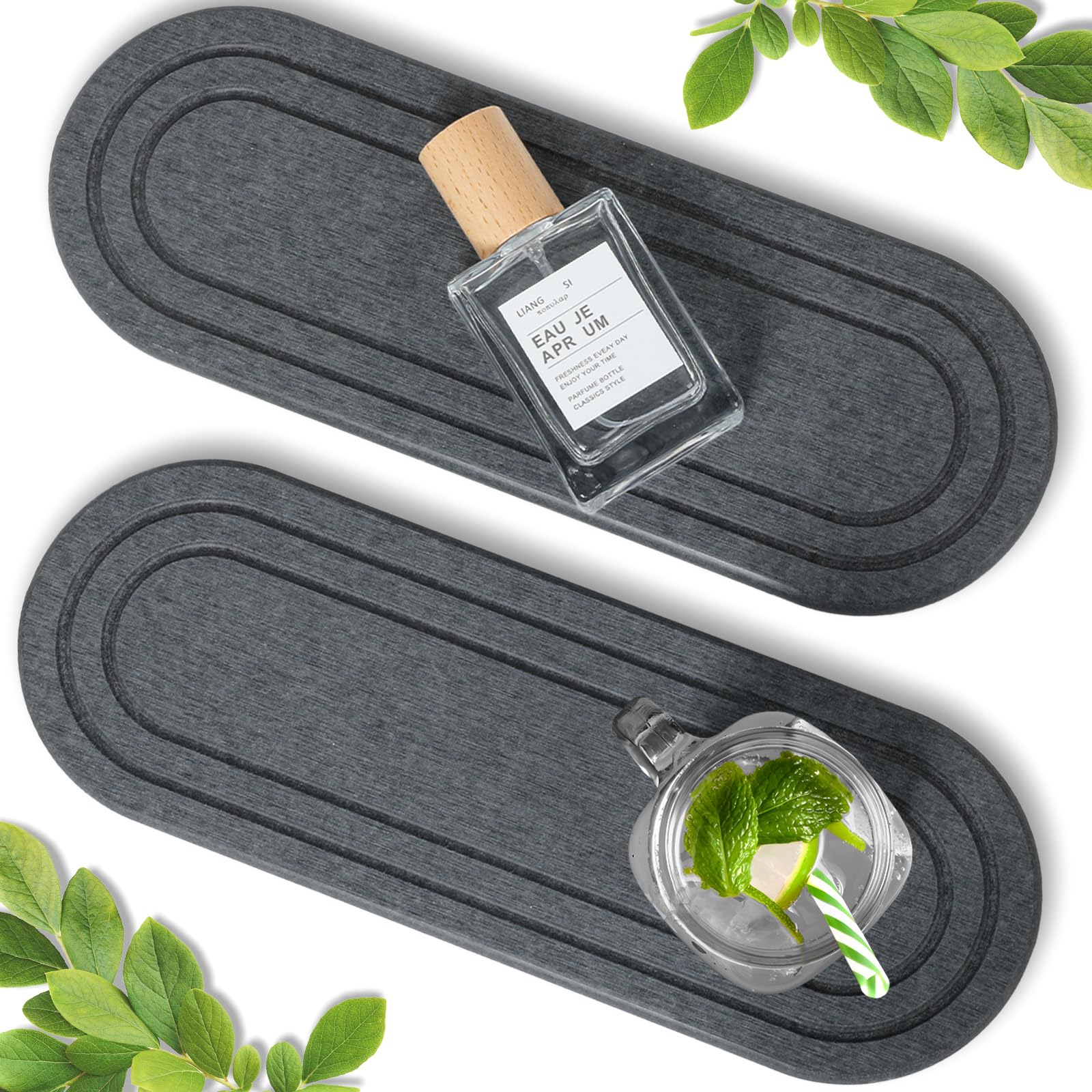 2PCS Water Absorbing Stone Tray, Fast Drying Stone Sink Tray, Water Absorbent Diatomite Trays, Stones Soap Trays, Diatomite Coasters for Kitchen Sink Bathroom Counter, Hand Soap Dish & Holders