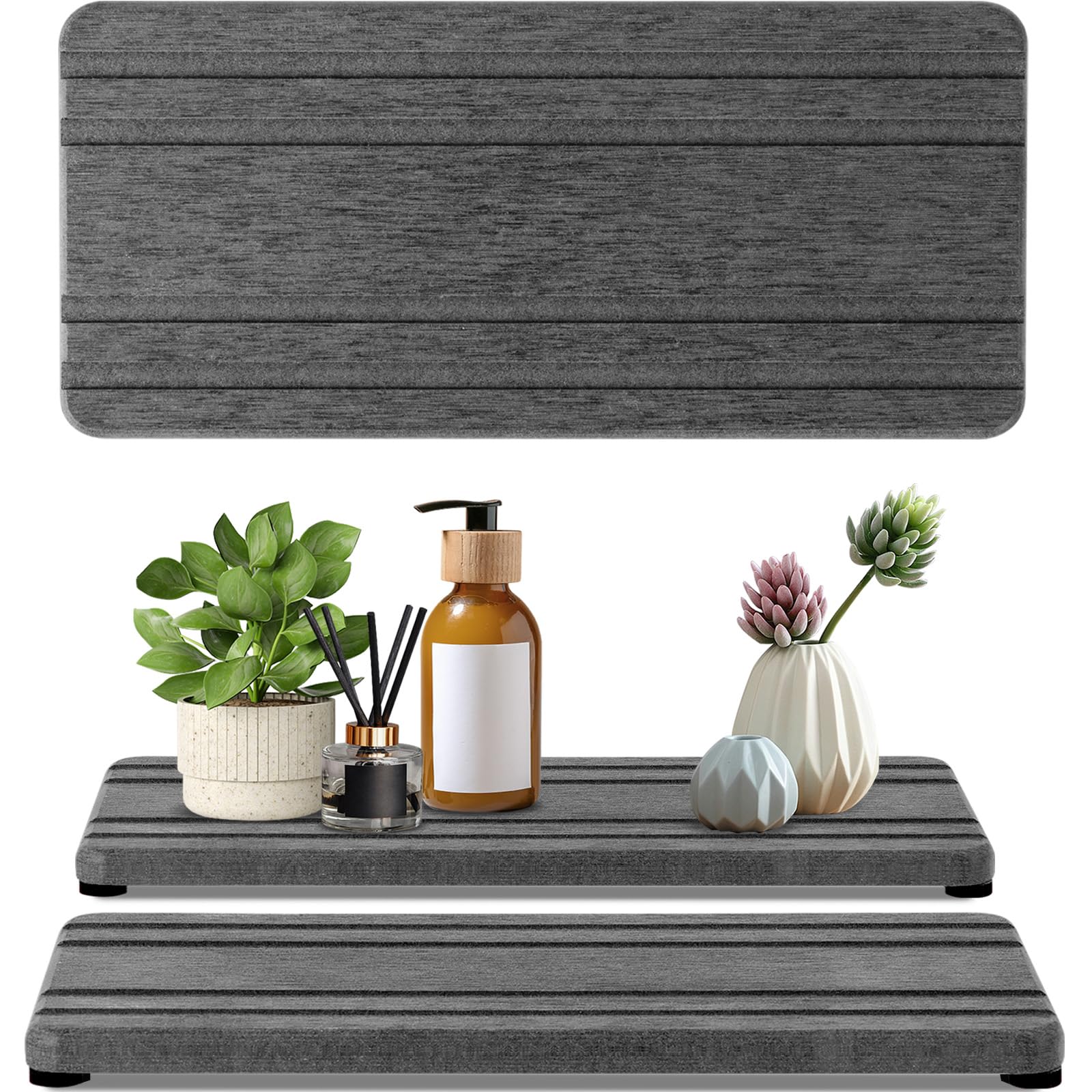 2PCS Water Absorbing Stone Tray, Fast Drying Stone Sink Tray, Water Absorbent Diatomite Trays, Stones Soap Trays, Diatomite Coasters for Kitchen Sink Bathroom Counter, Hand Soap Dish & Holders